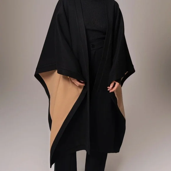 JLUXLABEL REVERSIBLE Tan and Black Women's Cape SHAWL/ COAT - Picture 7 of 16
